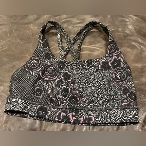 Lululemon Energy Bra-Trellis Bloom Energy Bra Ice Grey Black